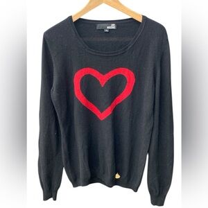 Love Moschino Black wool Sweater with Red Heart and long sleeves large